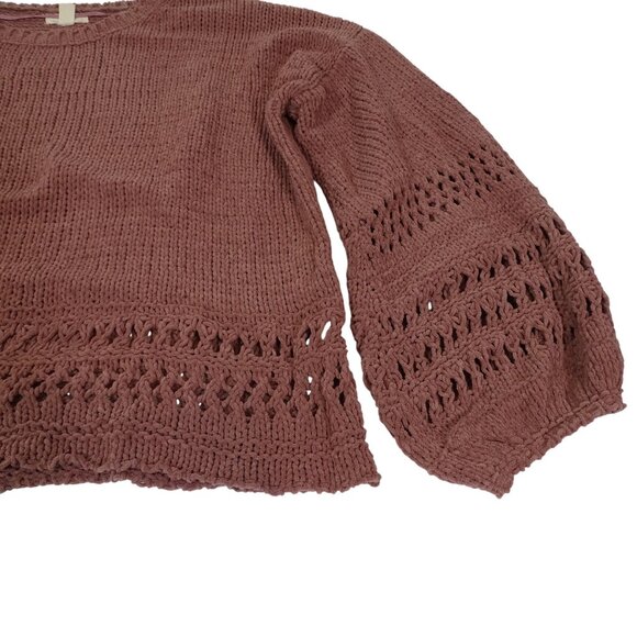 Cupio Mauve Pink Knit Sweater Womens Size XL Balloon Sleeve Open Knit Detail - Picture 2 of 8